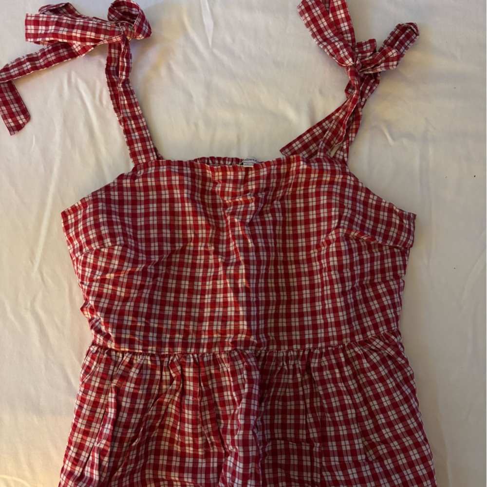 Red Plaid Sleeveless Madewell Top